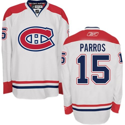 Reebok Montreal Canadiens 15 Men's George Parros White Authentic Away NHL Jersey