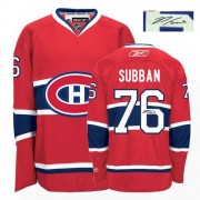 Reebok Montreal Canadiens 76 Men's P.K Subban Red Authentic Home Autographed NHL Jersey